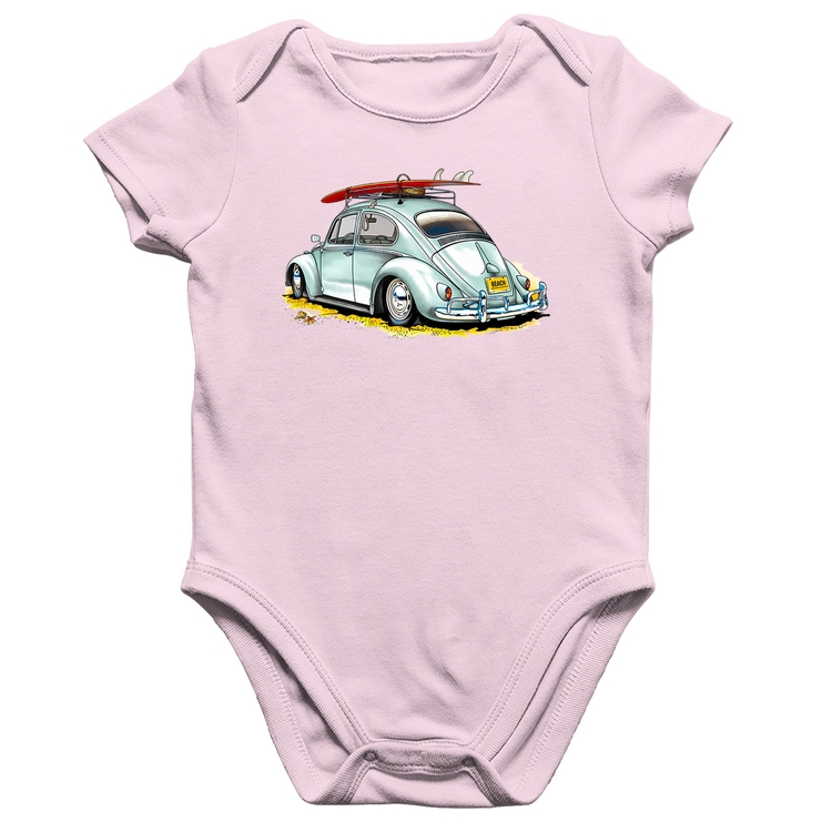 Body Bebê Algodão Fusca Vintage - Rosa Bebê