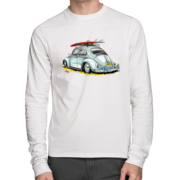 Camiseta Algodão Fusca Vintage Manga Longa - Branca