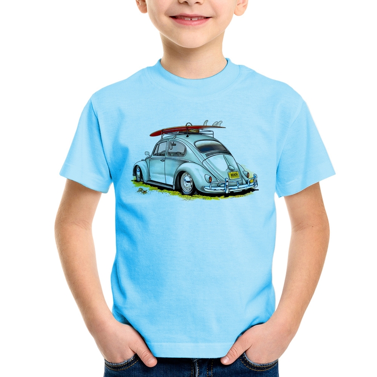 Camiseta Infantil Fusca Vintage - Azul Bebê