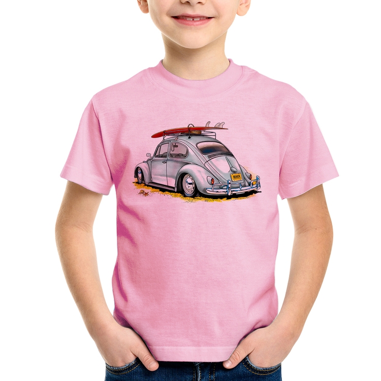 Camiseta Infantil Fusca Vintage - Rosa Bebê