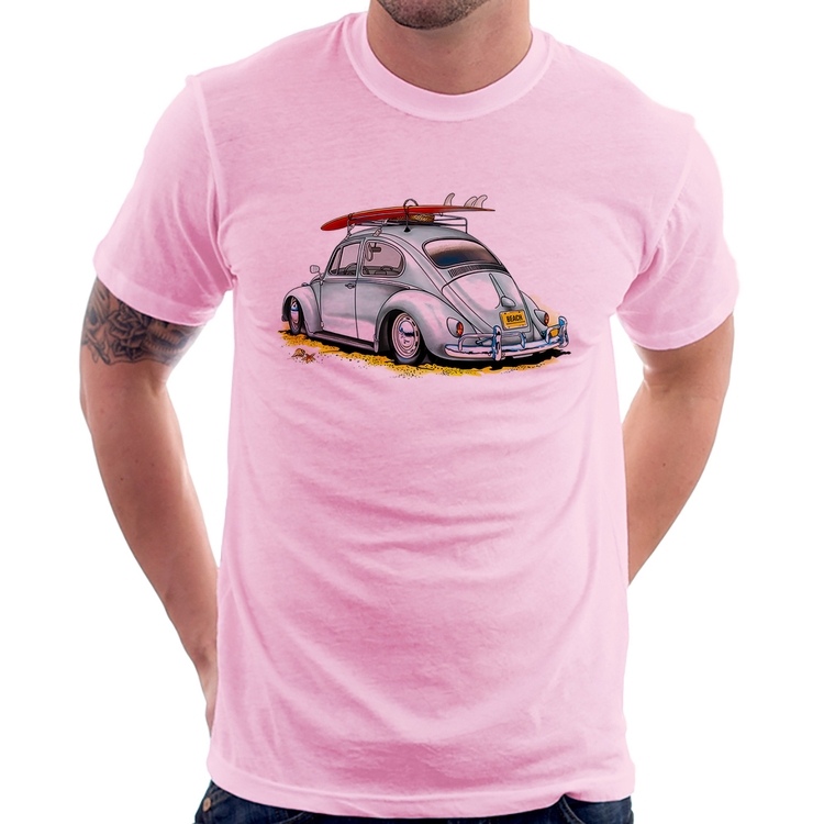 Camiseta Fusca Vintage - Rosa Bebê