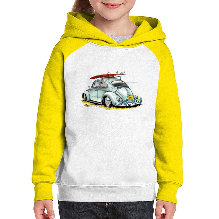 Moletom Infantil Fusca Vintage - Branco/Amarelo