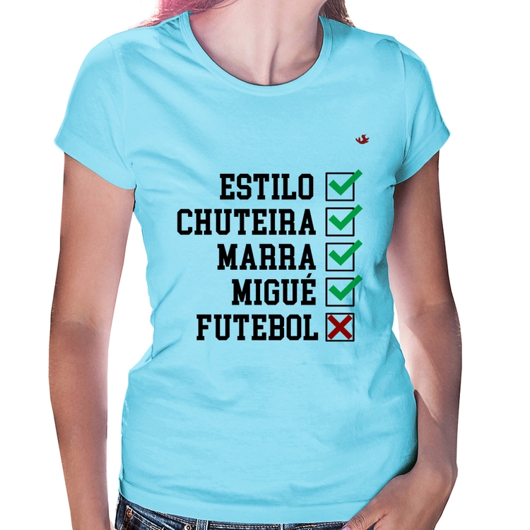 Baby Look Futebol que é bom, nada - Azul Bebê