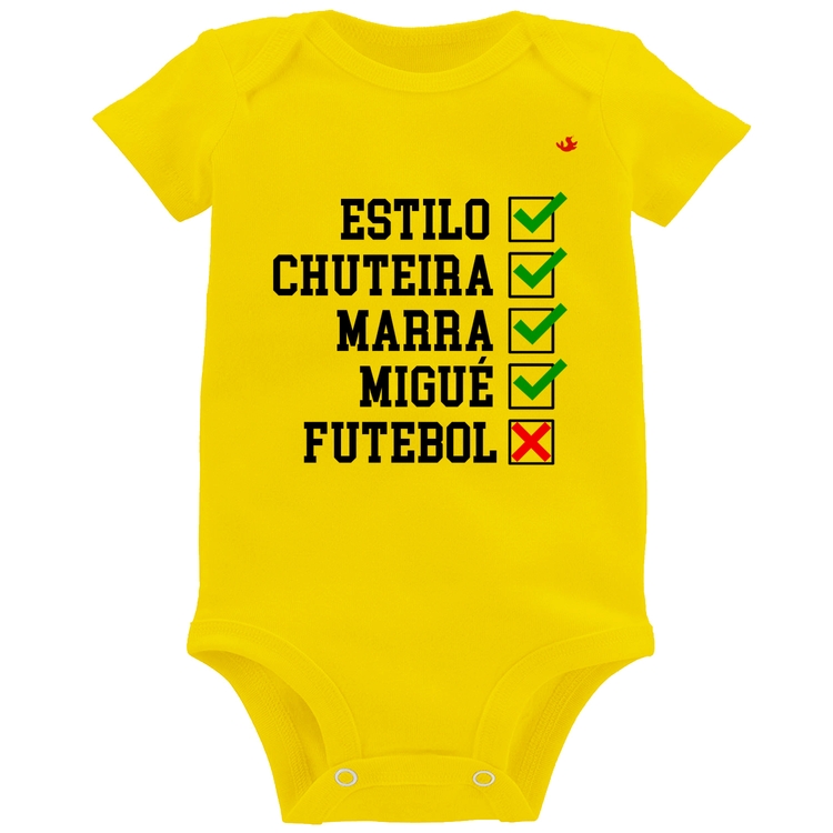 Body Bebê Futebol que é bom, nada - Amarelo