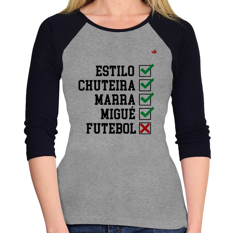 Baby Look Raglan Futebol que é bom, nada Manga 3/4 - Cinza/Preto