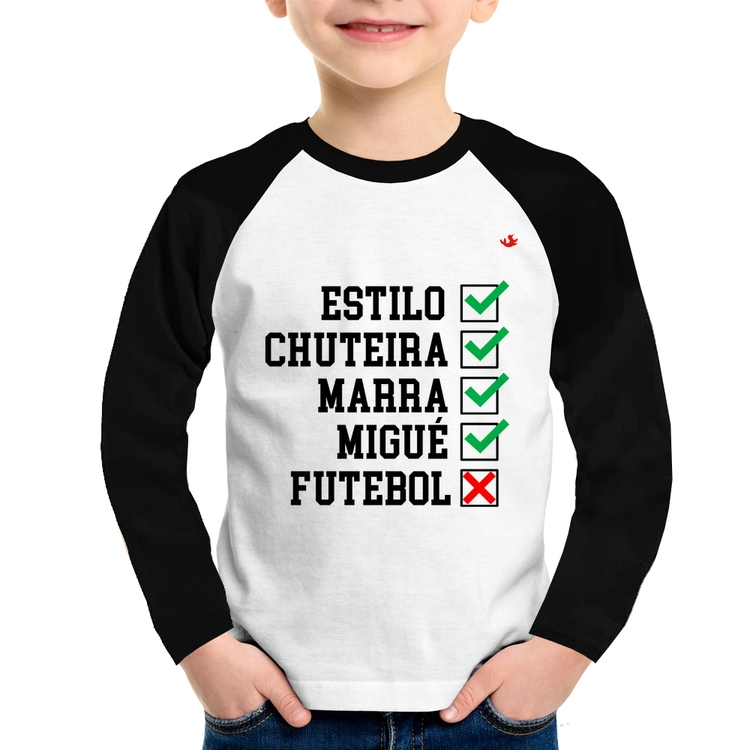 Camiseta Raglan Infantil Futebol que é bom, nada Manga Longa