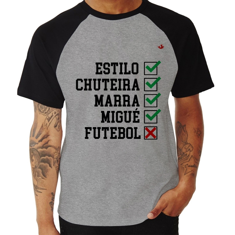 Camiseta Raglan Futebol que é bom, nada - Cinza/Preto