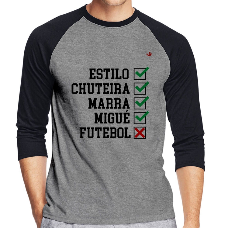 Camiseta Raglan Futebol que é bom, nada Manga 3/4 - Cinza/Preto