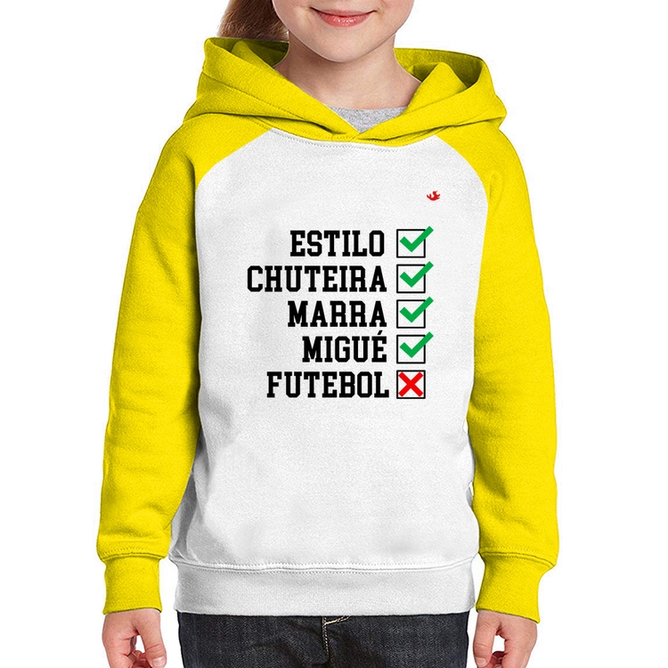 Moletom Infantil Futebol que é bom, nada - Branco/Amarelo