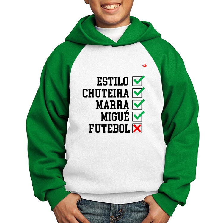 Moletom Infantil Futebol que é bom, nada - Branco/Verde
