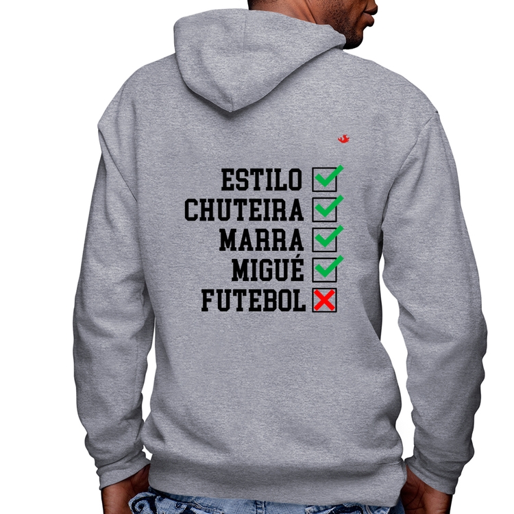 Blusa Moletom Futebol que é bom, nada Masculina com Capuz e Zíper - Mescla