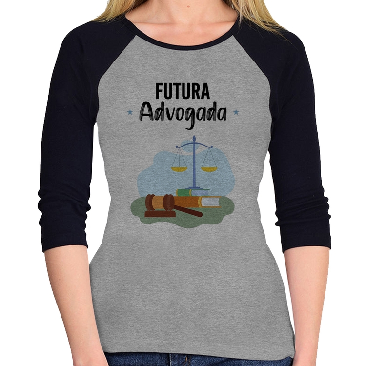 Baby Look Raglan Futura Advogada Manga 3/4 - Cinza/Preto