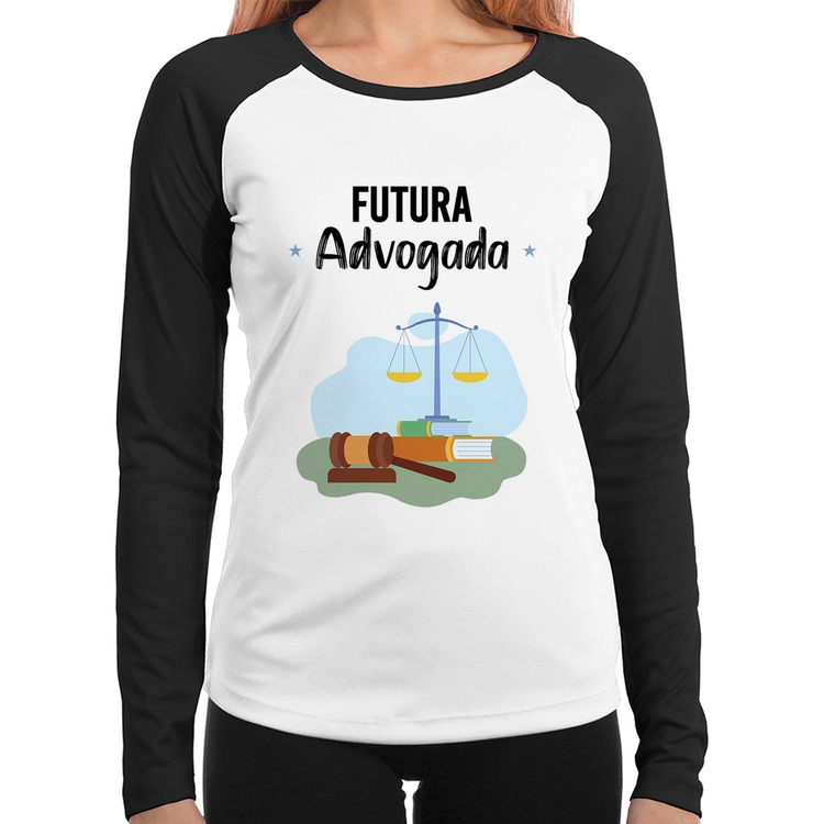 Baby Look Raglan Futura Advogada Manga Longa