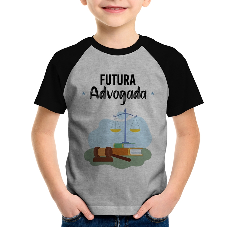 Camiseta Raglan Infantil Futura Advogada - Cinza/Preto