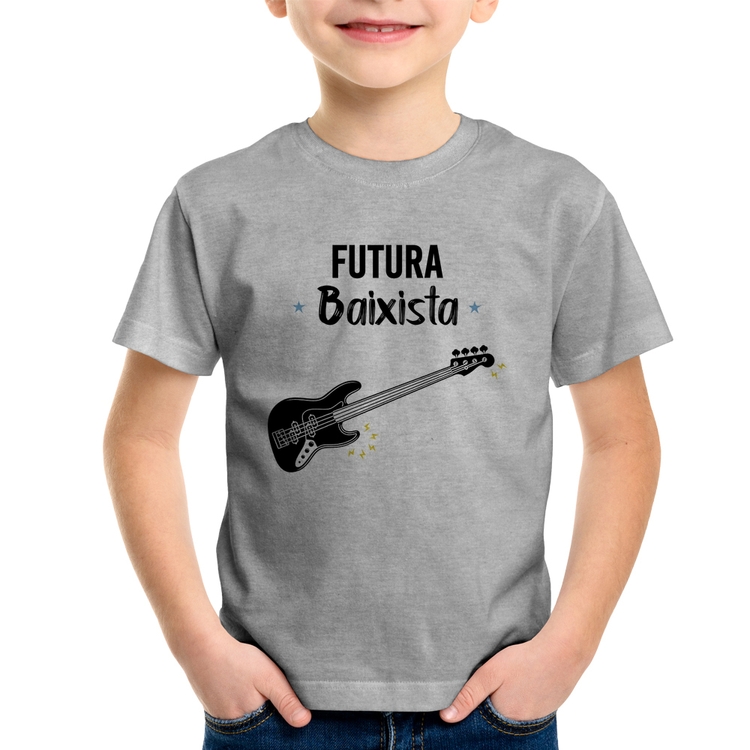 Camiseta Infantil Futura Baixista - Cinza