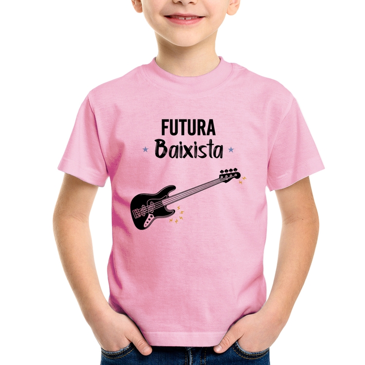 Camiseta Infantil Futura Baixista - Rosa Bebê