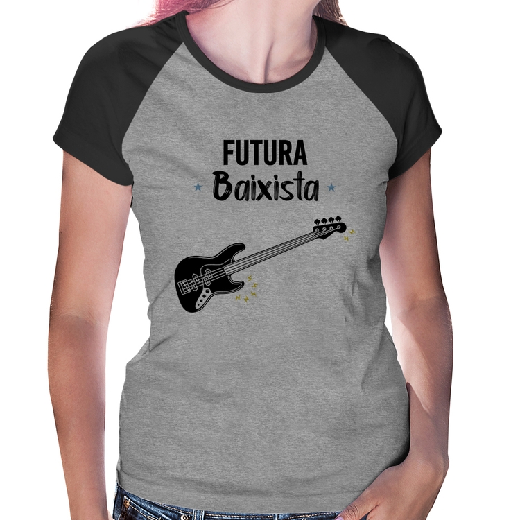 Baby Look Raglan Futura Baixista - Cinza/Preto