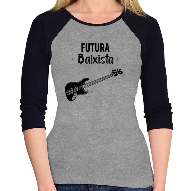Baby Look Raglan Futura Baixista Manga 3/4 - Cinza/Preto