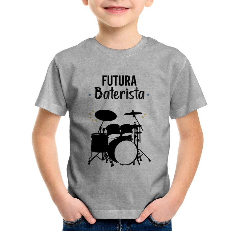 Camiseta Infantil Futura Baterista - Cinza