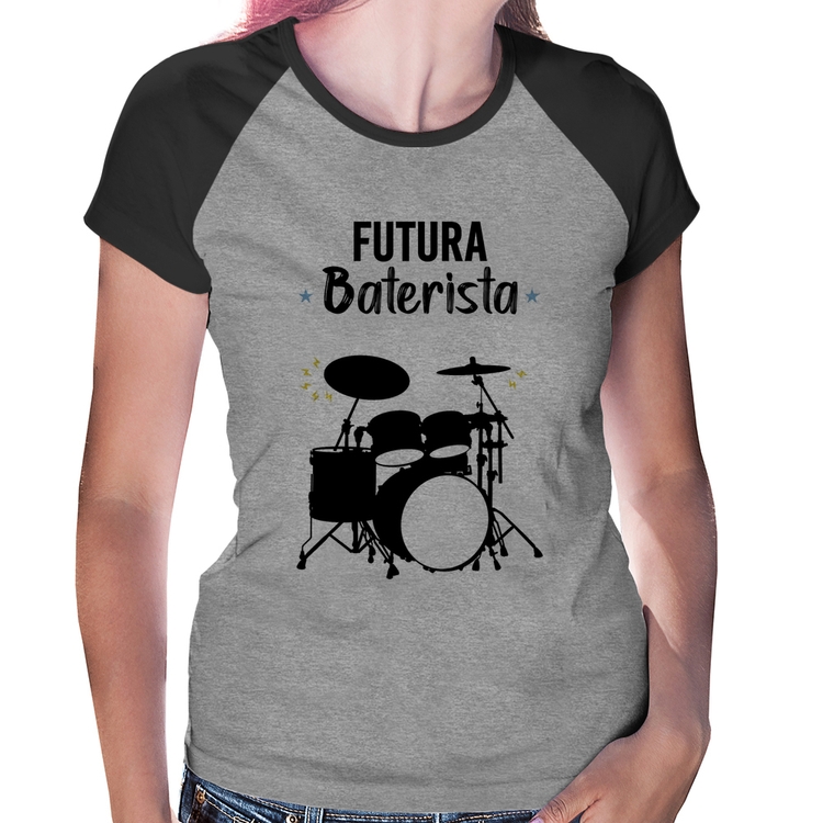 Baby Look Raglan Futura Baterista - Cinza/Preto