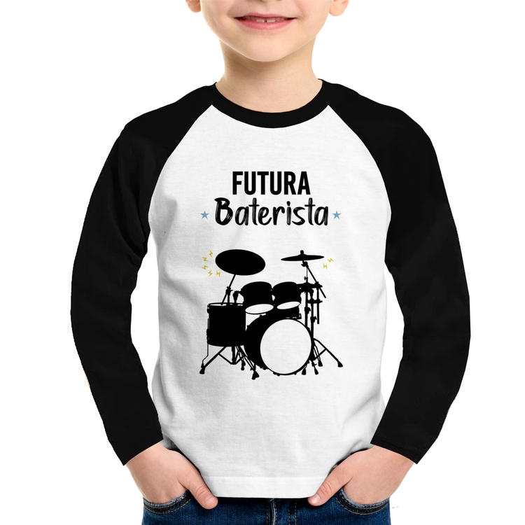 Camiseta Raglan Infantil Futura Baterista Manga Longa