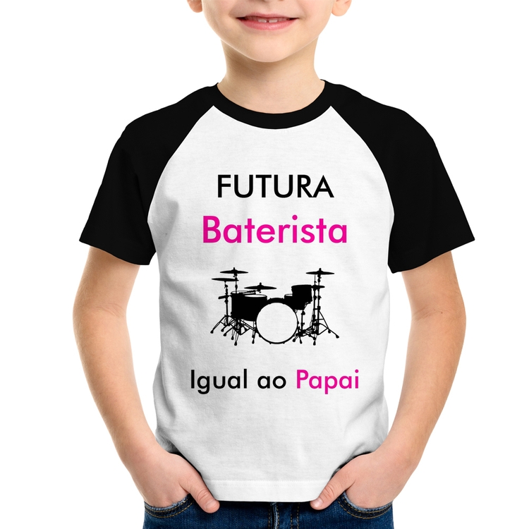Camiseta Raglan Infantil Futura Baterista Igual ao Papai