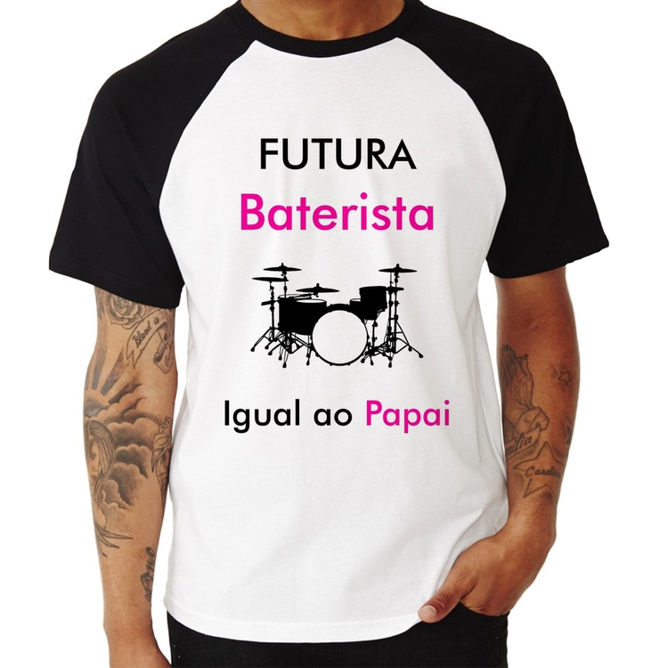 Camiseta Raglan Futura Baterista Igual ao Papai
