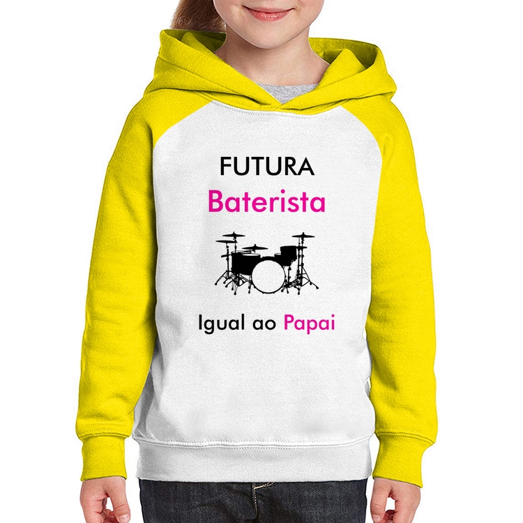 Moletom Infantil Futura Baterista Igual ao Papai - Branco/Amarelo