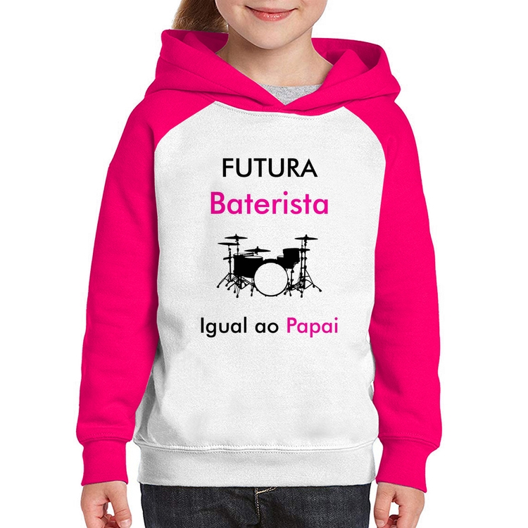 Moletom Infantil Futura Baterista Igual ao Papai - Branco/Rosa