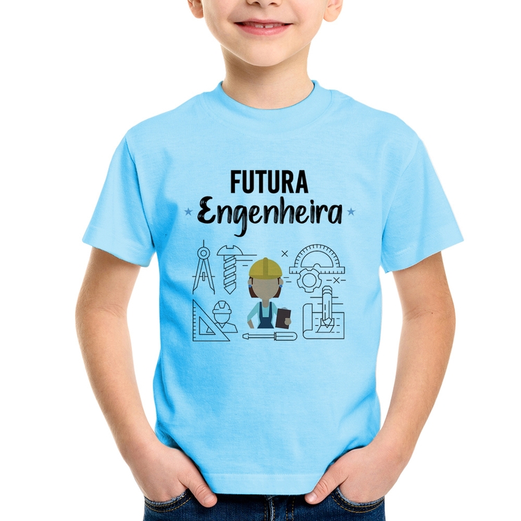 Camiseta Infantil Futura Engenheira - Azul Bebê