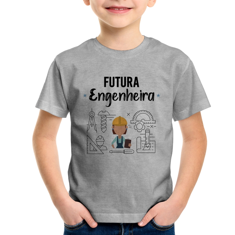 Camiseta Infantil Futura Engenheira - Cinza