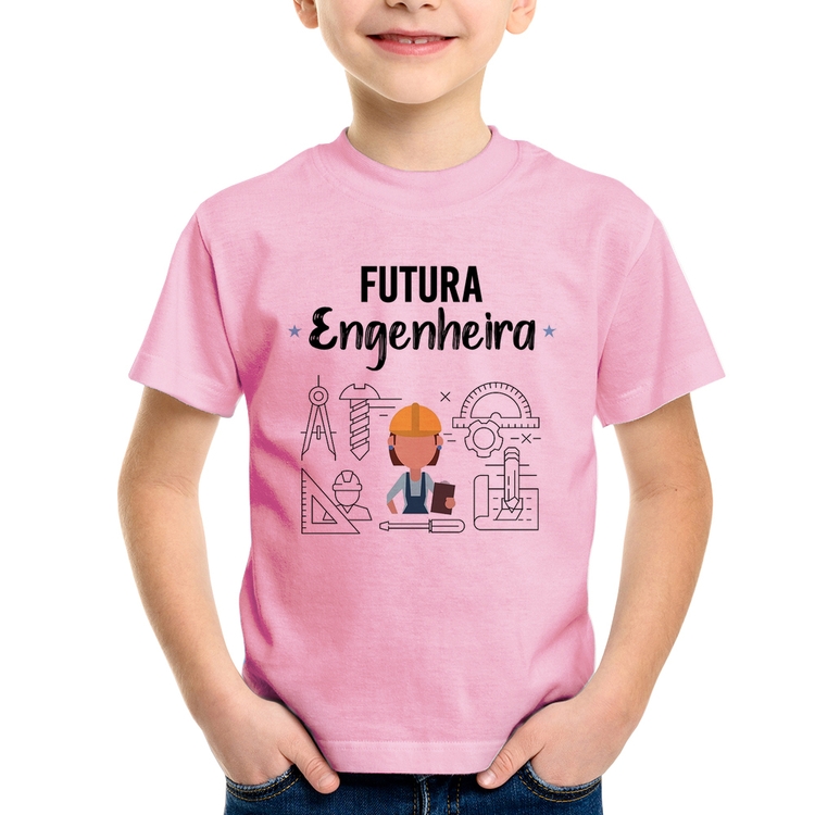 Camiseta Infantil Futura Engenheira - Rosa Bebê