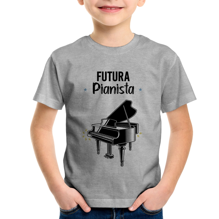 Camiseta Infantil Futura Pianista - Cinza