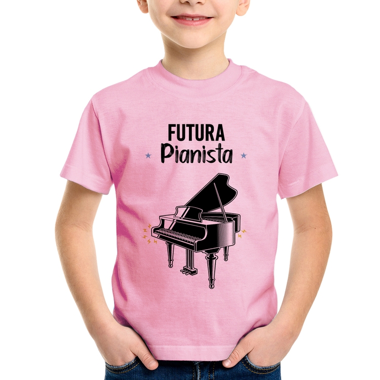 Camiseta Infantil Futura Pianista - Rosa Bebê