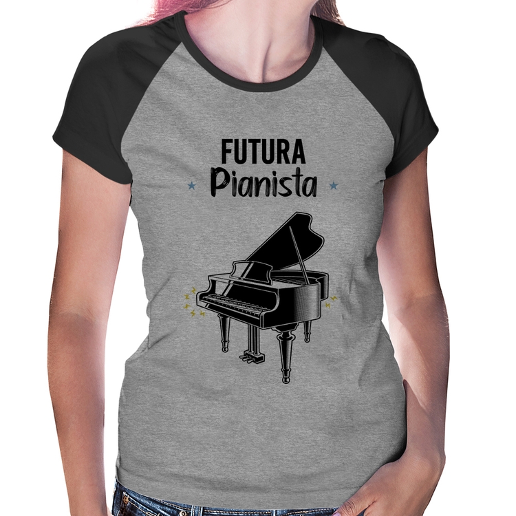Baby Look Raglan Futura Pianista - Cinza/Preto