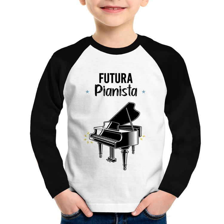 Camiseta Raglan Infantil Futura Pianista Manga Longa