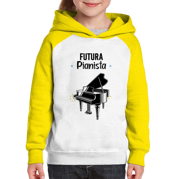 Moletom Infantil Futura Pianista - Branco/Amarelo