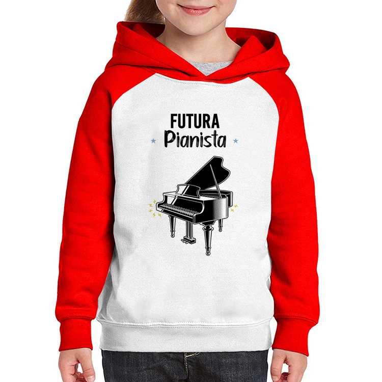 Moletom Infantil Futura Pianista - Branco/Vermelho