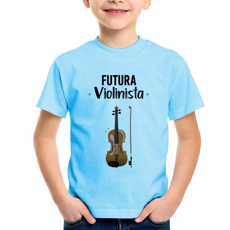 Camiseta Infantil Futura Violinista - Azul Bebê