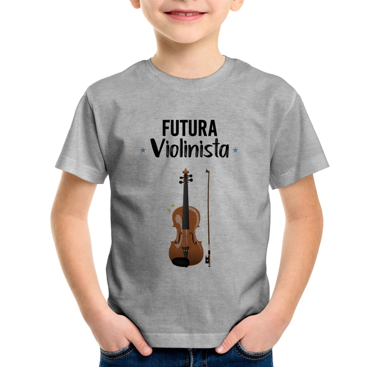 Camiseta Infantil Futura Violinista - Cinza