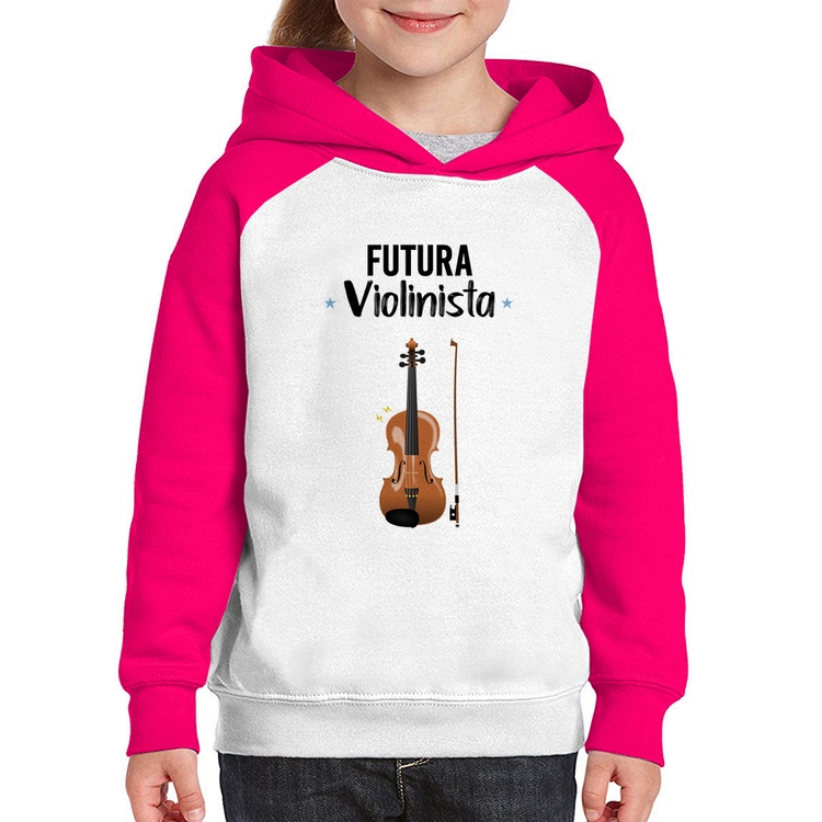 Moletom Infantil Futura Violinista - Branco/Rosa