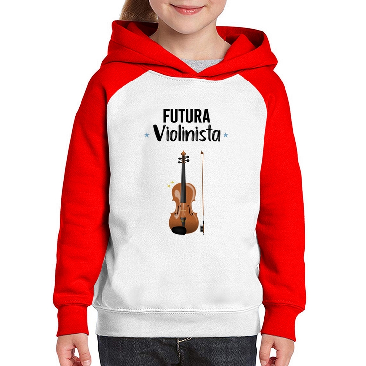 Moletom Infantil Futura Violinista - Branco/Vermelho