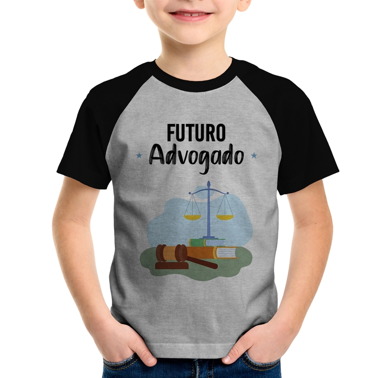 Camiseta Raglan Infantil Futuro Advogado - Cinza/Preto