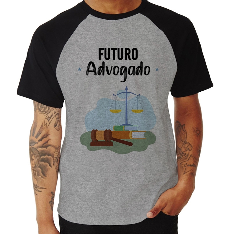 Camiseta Raglan Futuro Advogado - Cinza/Preto