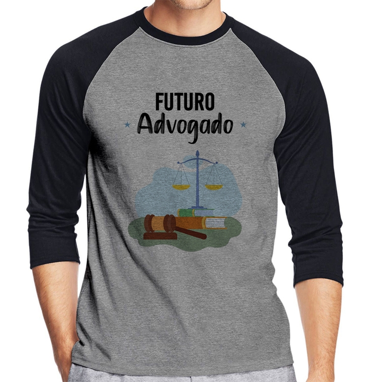 Camiseta Raglan Futuro Advogado Manga 3/4 - Cinza/Preto