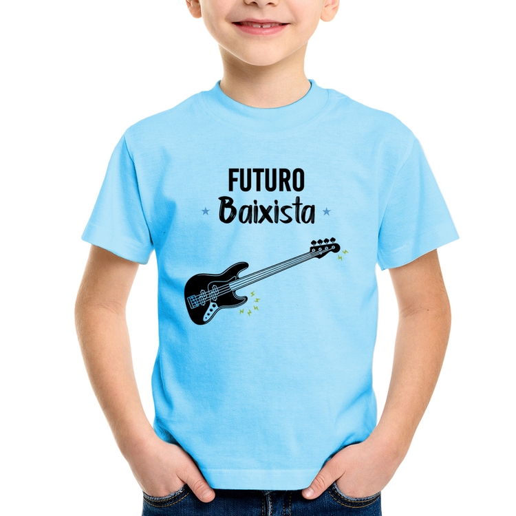Camiseta Infantil Futuro Baixista - Azul Bebê