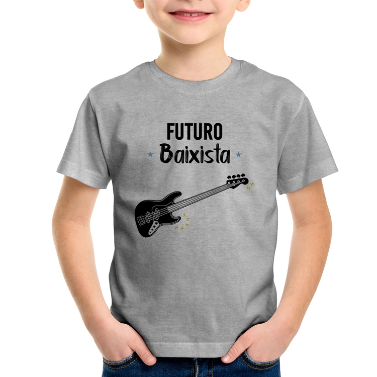 Camiseta Infantil Futuro Baixista - Cinza