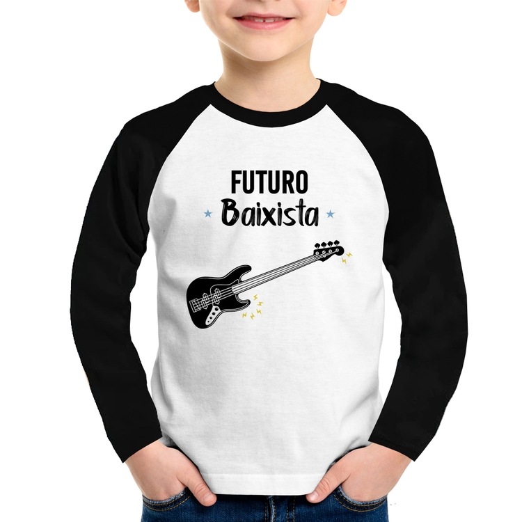 Camiseta Raglan Infantil Futuro Baixista Manga Longa