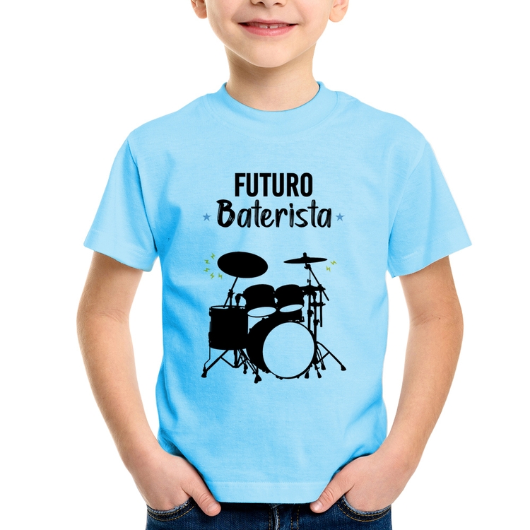 Camiseta Infantil Futuro Baterista - Azul Bebê