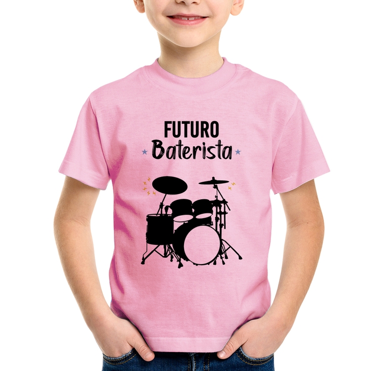 Camiseta Infantil Futuro Baterista - Rosa Bebê
